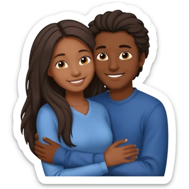 dark skin girlfriend hugs mixed boyfriend with long hair  sticker