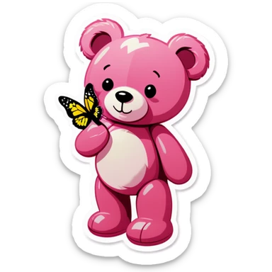 Pink teddy bear holding butterfly  sticker