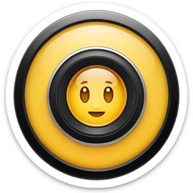 A round camera lens, apple emoji style, minimalist, with highlights, yellow sticker