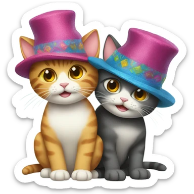 Two cats hugging and wearing hats sticker