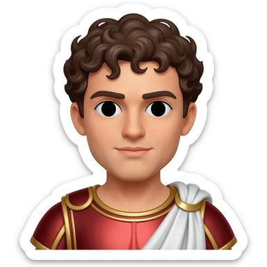 Mark Antony from Rome Mythology with black eyes, dark brown curly hair, red metallic tunic, white metallic toga sticker