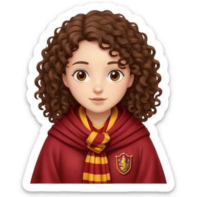 Curly brunette girl wearing Gryffindor scarf and robes  sticker