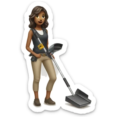 Pretty woman using a metal detector on ground sticker
