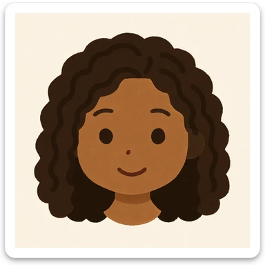 Redraw this face in the Irasutoya style, simple cartoon, friendly expression, light background, dark skin color, no neck. The style should reflect the simple and friendly cartoon look typical of Irasutoya illustrations. sticker