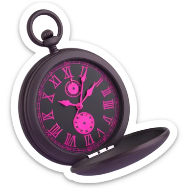 3D gothic pocket watch with pink accents, vintage and mysterious sticker