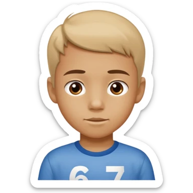 Kid wearing shirt with “67” sign  sticker