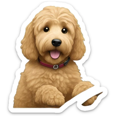 Goldendoodle driving a car sticker