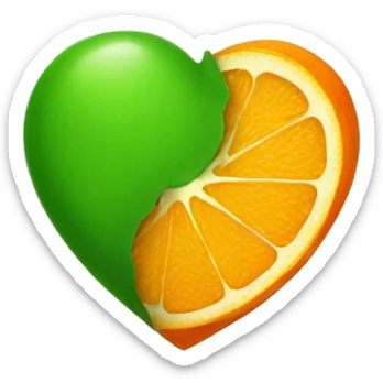 One Half Green half Orange small heart sticker