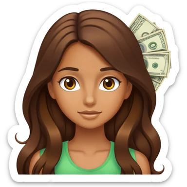 tanned girl with long brown hair and lots of money sticker