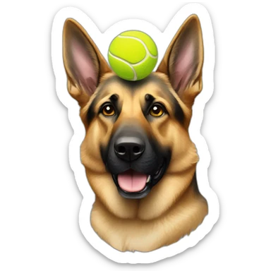 German shepherd with tennis ball on head sticker