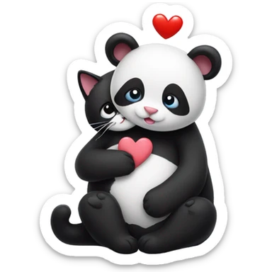 a black cat hugs a panda with hearts sticker