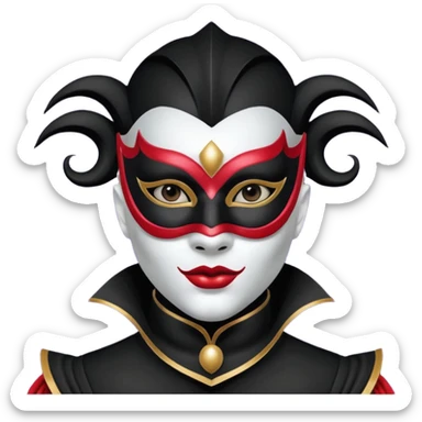 masked circus acrobat portrait, head and shoulders only, elegant carnival mask, dark outfit collar, dramatic expression, 3D cartoon, mobile game icon style, clean background, no text, no watermark
 
 sticker