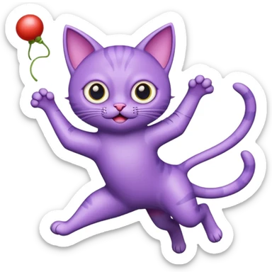 funny purple cat jumping after a fly more thin cat, more stylised cat less realistic sticker