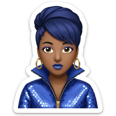 Missy Elliott with jet black hair, indigo sequin outfit sticker