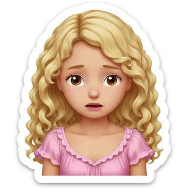 the girl is that criying with tears she has brown eyes and blond long hair curly pink dress  sticker