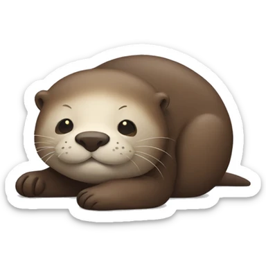 Otter lying on its back, with a big belly and tired sticker