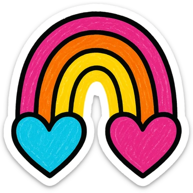 stylized lesbian rainbow with heart shapes, bright and cheerful, no text sticker
