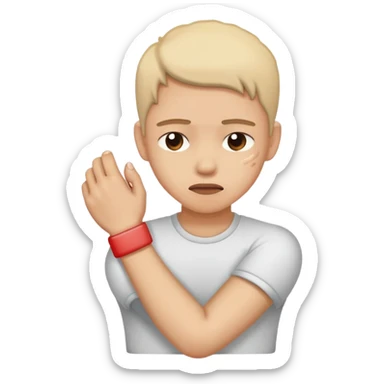 Person rubbing painful wrist with pained expression sticker