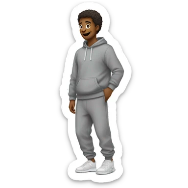 grey sweatpants with a big sticker