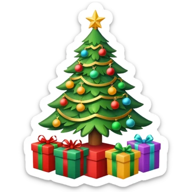 a christmas tree with presents under it sticker
