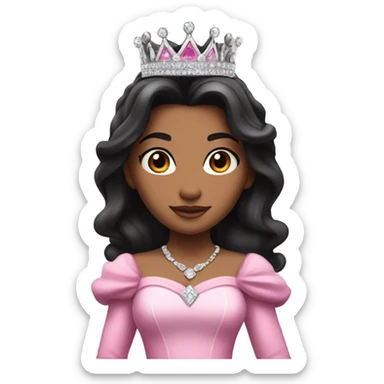 PRINCESS WITH WHITE SKIN, LONG VOLUMOUS BLACK HAIR, WITH PRINCESS CROWN, WITH PINK PRINCESS OUTFIT diamonds sticker