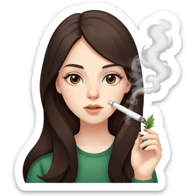 girl with long dark brown hair brown eyes and pale skin smoking marijuana vape high sticker