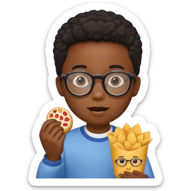 snack holding black kid with glasses sticker