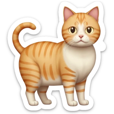 full body white, ginger and tabby cat with skinny head and fat body with an anxious face sticker