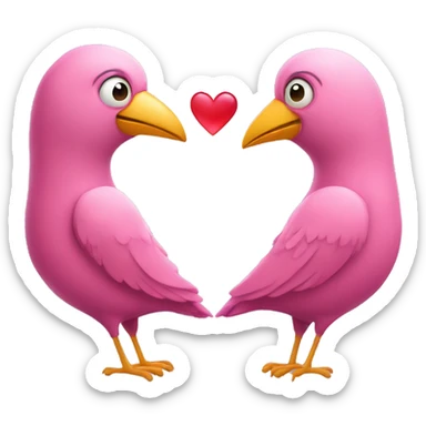 Two pink birds are hugging each other and are forming a heart shape expressing love and affection  sticker