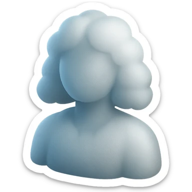 front view, person made of white fluffy clouds, shoulder length, matte glass style sticker
