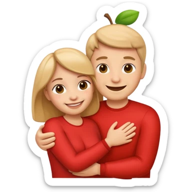 a couple hugging, cheerful, simple apple emoji style sticker