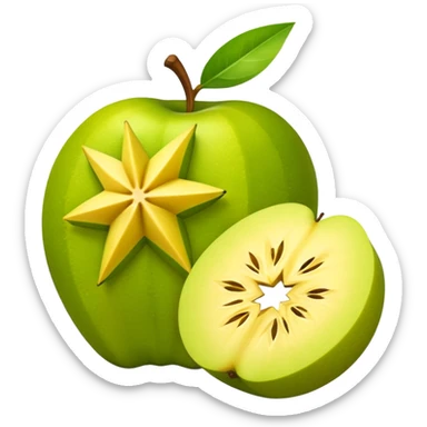 whole and sliced starfruit carambola apple emoji style sticker