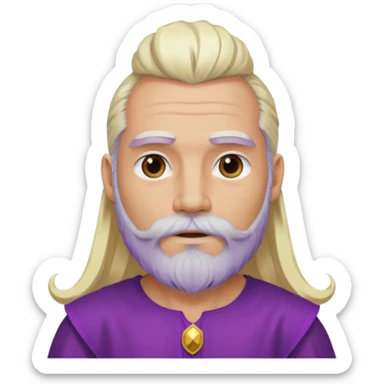 Jupiter from Olympus Gods with long platinum blonde hair and beard, purple tunic sticker