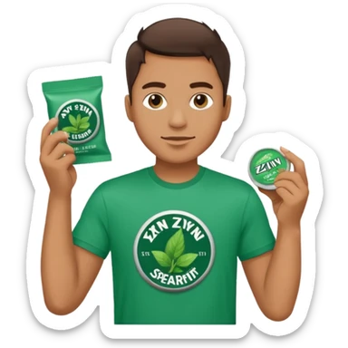 Man holding Zyn spearmint snus sticker