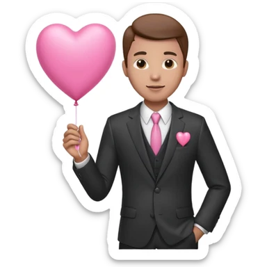 male with suit holding pink heart balloon sticker
