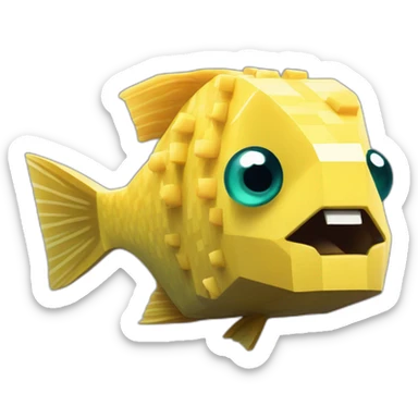 cube yellow fugu fish with two fins and tail in minecraft style full size sticker