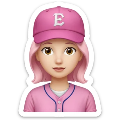 woman with pink jersey and baseball hat sticker