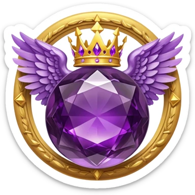 Big round amethyst with triangle rubby inside stone award-in-frame-decorated-with-big-golden-angel--wings and crown sticker
