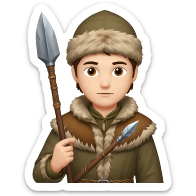 A hunter man wearing fur clothing and holding a stone spear.


















 sticker