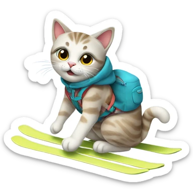 Cute cat on skis sticker