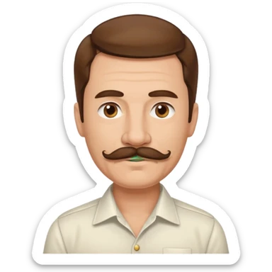 man with mustache, brown hair, 50 years old, shirt, high temple sticker