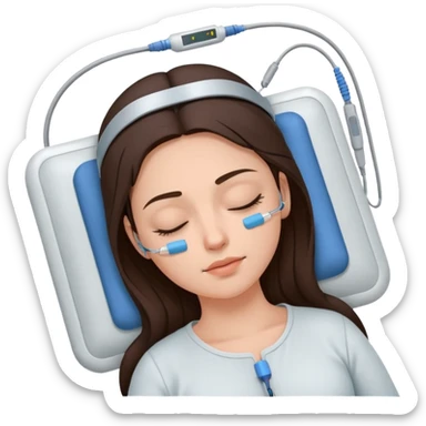 brunette woman sleeping polysomnography sleep test with electrodes attached to head sticker