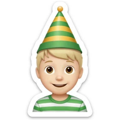 a little boy with birthday hat, striped green shirt















 sticker