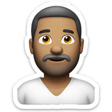 Fat guy beardless wearing white shirt and head cover sticker