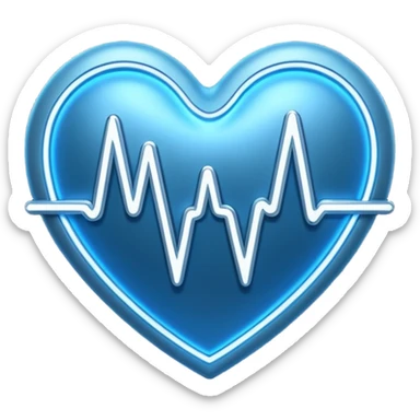 Futuristic premium medical AI logo emoji, sleek metallic heart or shield, ECG line forming stylized letters AI, neon blue and silver, 3D effect, glowing edges, minimal but bold, tech-savvy, high-tech healthcare branding, instantly recognizable, viral-ready, vector flat style with subtle shadows sticker