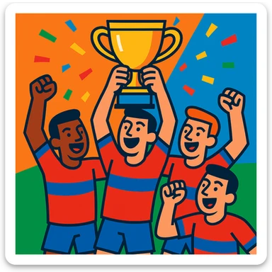team celebrating with trophy sticker
