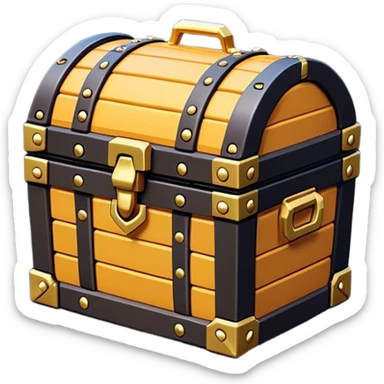 Clash of Clans aesthetic: Cinematic Playful Pixel 3D Treasure Chest Emoji, rendered in a 3D vector-style similar to standard emojis with minimal shading and bold, simplified shapes. A compact, distinct form with signature details, softly glowing with a pixelated adventure charm. Simplified yet unmistakably iconic, highly detailed and consistent, glowing with a soft radiance and high shine. Stylized with a touch of classic pixel-art charm and a soft glowing outline, capturing the essence of a beloved gaming relic with a friendly, playful manner! sticker