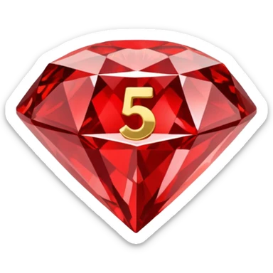 Make a round icon for a paid subscription, a red diamond, and the number 5. sticker