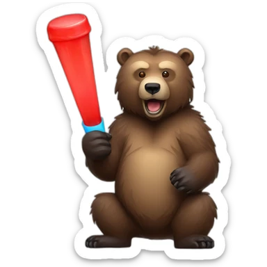 Grizzly holding 1 blue colored and 1 red colored light stick sticker