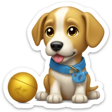 Gold pitpulldog with a toy sticker